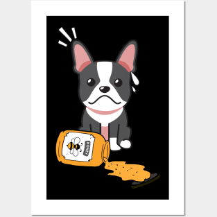 Naughty french bulldog spilled a jar of honey Posters and Art